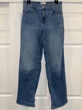 Abercrombie Kids High Rise Wide Leg Medium Wash Jeans with Sparkles, 18 Long